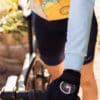 donkerblauwe fietshandschoenen met klittenband en padding voor dames
