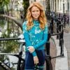 turkoois dames fietsshirt met van gogh amandelbloesemprint