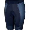 donkerblauwe korte dames fietsbroek zonder bretels met long distance dames zeem