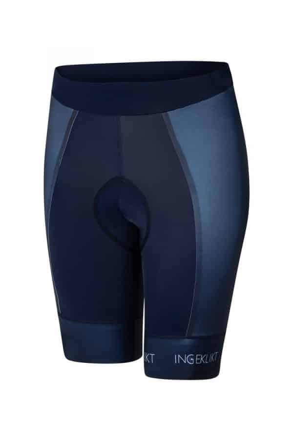 donkerblauwe korte dames fietsbroek zonder bretels met long distance dames zeem