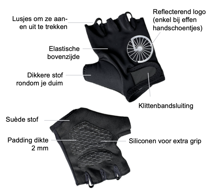 Dames fietshandschoenen met padding en klittenband