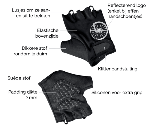 fietshandschoenen voor dames met padding klittenband en lusjes