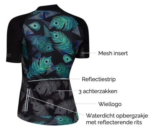 dames fietsshirt ingeklikt technische details achterzijde pro model