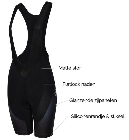 specificaties en maattabel zwarte dames fietsbroek zonder elastieken