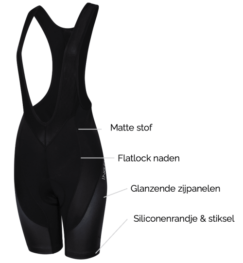 specificaties en maattabel zwarte dames fietsbroek zonder elastieken