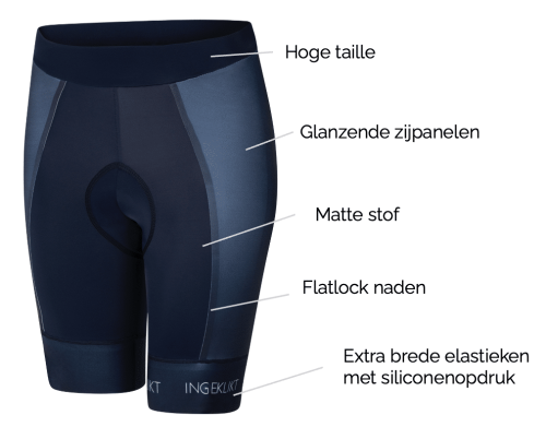 specificaties en maattabel dames fietsbroek zonder bretels met hoge taille