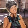 zwarte dames fietshandschoenen met pauwenprint