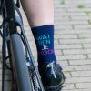 blauwe fietssokken met tekst wat ben je mooi
