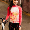 dames fietskleding set in roze met geel en witte bloemen