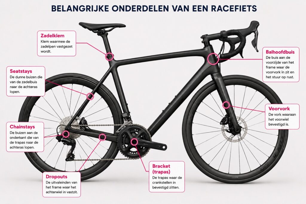 onderdelen van een tweedehands carbon fiets waar je foto's van wilt zien