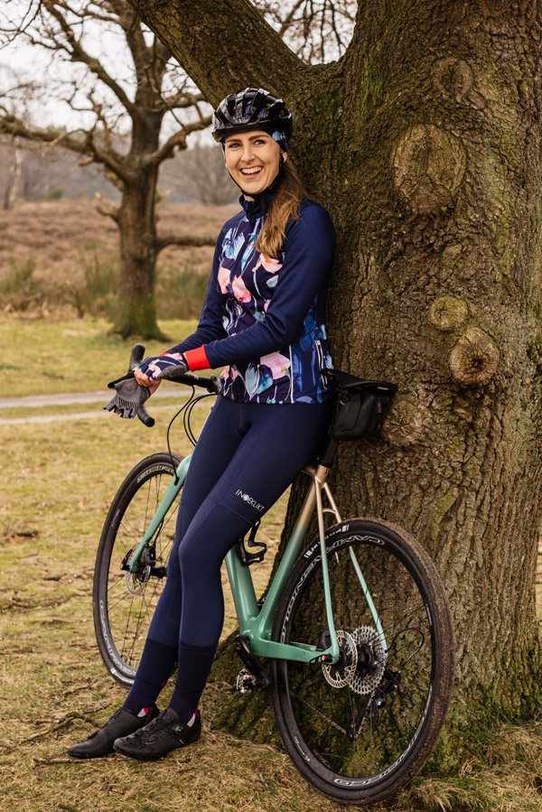 alarm naast Dronken worden Lange blauwe dames fietsbroek voor het winterseizoen