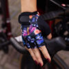 zwart paarse fietshandschoenen voor dames met vlinders en bloemen